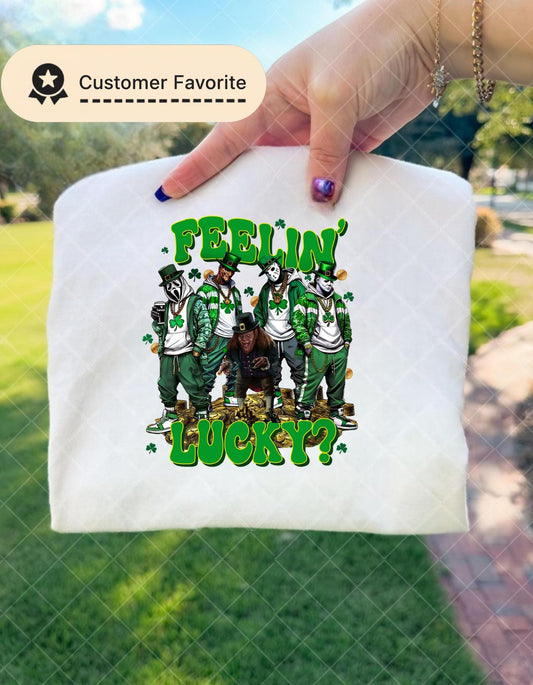 Feelin Lucky? St. Patricks Day Horror, Gangster Leprechaun Patric day Png, Feeling lucky Design Png, Lucky Png, Paddy day Shirt png, Patrick