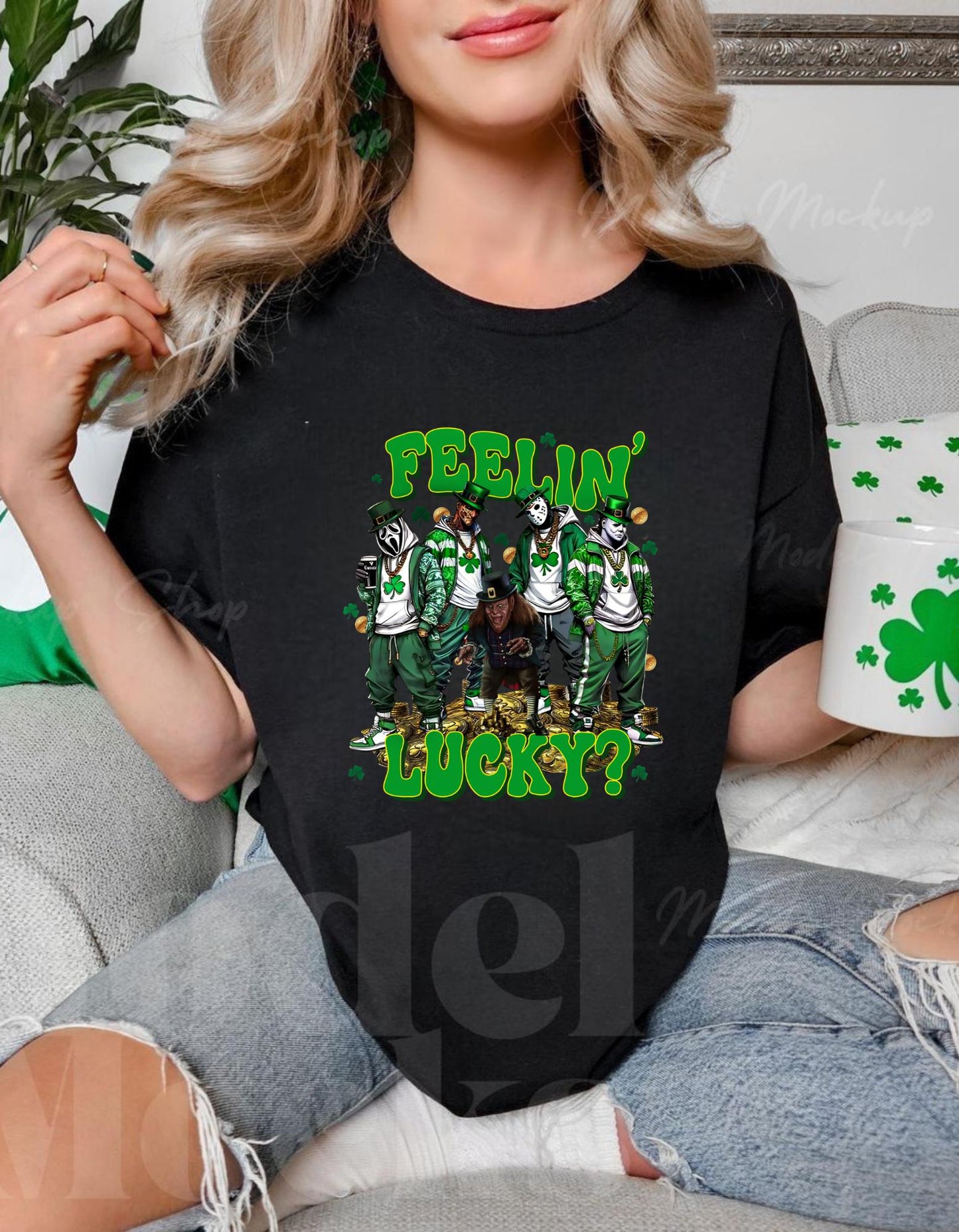 Feelin Lucky? St. Patricks Day Horror, Gangster Leprechaun Patric day Png, Feeling lucky Design Png, Lucky Png, Paddy day Shirt png, Patrick