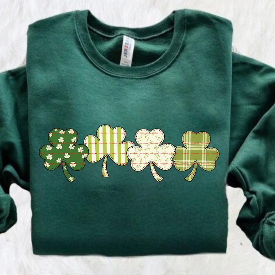 St. Patrick’s Day Shamrock PNG, Retro Green Lucky Shamrocks Sublimation Digital Download, March png
