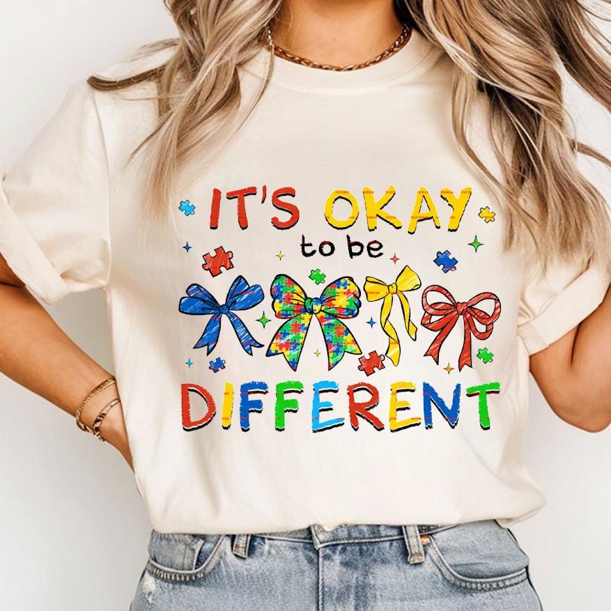 It’s Okay To Be Different Autism Awareness Shirt Png file, Puzzle Bow Neurodiversity Tee, April Png
