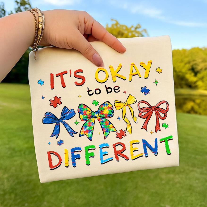 It’s Okay To Be Different Autism Awareness Shirt Png file, Puzzle Bow Neurodiversity Tee, April Png