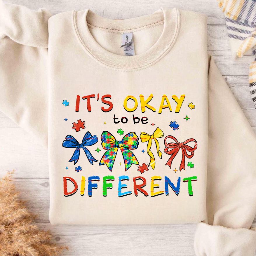 It’s Okay To Be Different Autism Awareness Shirt Png file, Puzzle Bow Neurodiversity Tee, April Png