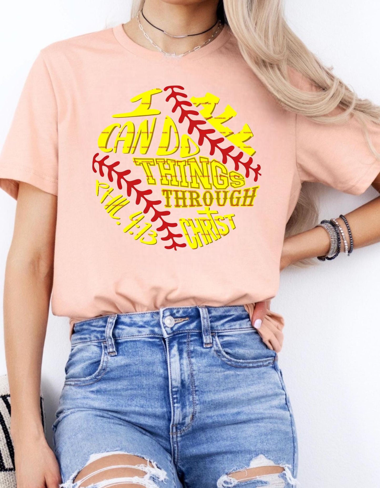 Philippians 4:13 Christian Softball Player Tee, Faith Sports Mom Game Day Shirt,I Can Do All Things Through Christ Softball Shirt Png