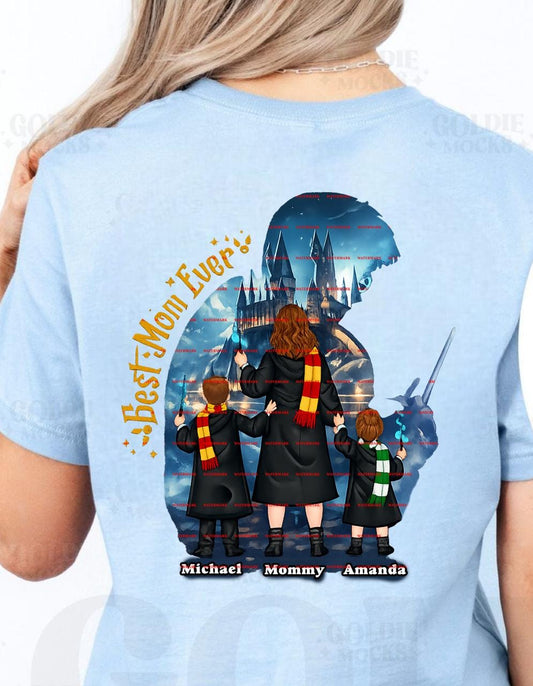 Best Mom Ever Shirt Png, Personalized Magical Mom Shirt, Custom Kids Name Fantasy Castle Tee, Book Lover Mom Gift, Mother’s Day Shirt