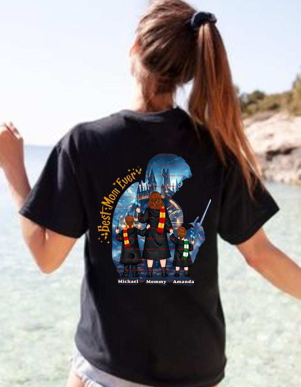 Best Mom Ever Shirt Png, Personalized Magical Mom Shirt, Custom Kids Name Fantasy Castle Tee, Book Lover Mom Gift, Mother’s Day Shirt