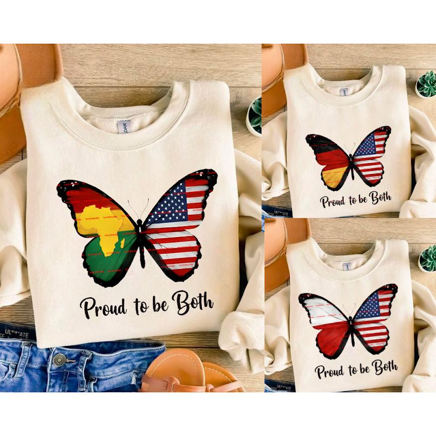 Proud to Be Both PNG Design, Dual Citizenship Butterfly Sublimation File, Multicultural Pride Shirt Graphic, America, Germany, Poland