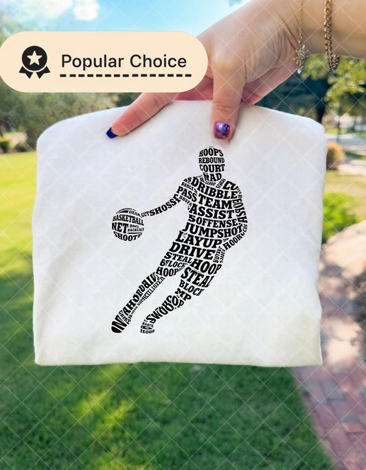 Basketball Word Art Player Silhouette Design, Typography Basketball Player PNG, Hoops Sports Shirt Graphic, Dunk Quote Art Digital Download