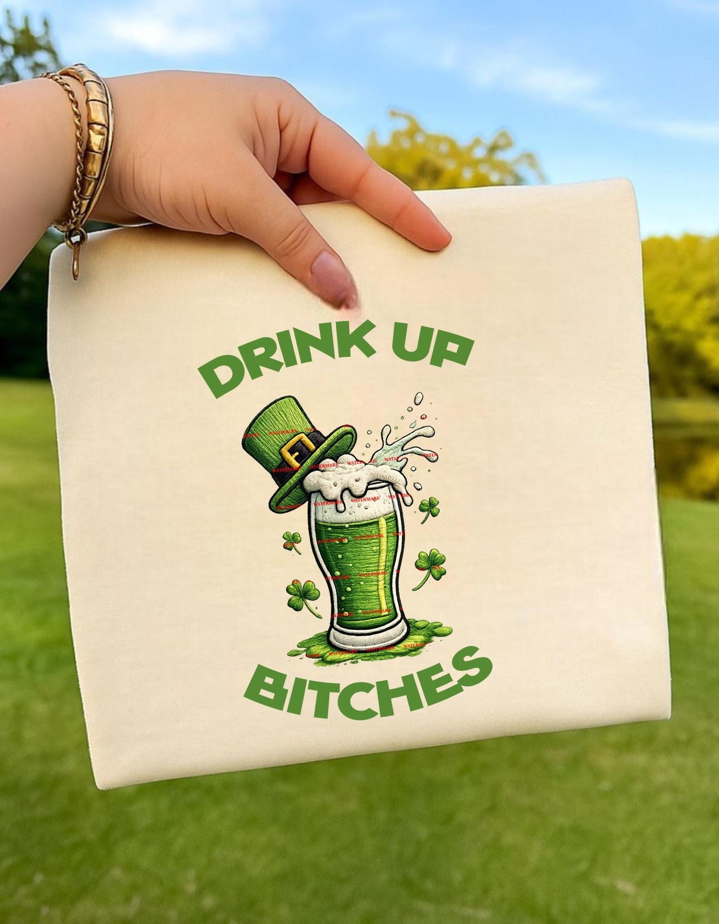 Drink Up Bitches St Patrick’s Day Shirt Png, Funny Irish Beer Png, Shamrock Drinking Party Tee for Women, Lucky, Beer, March sublimation