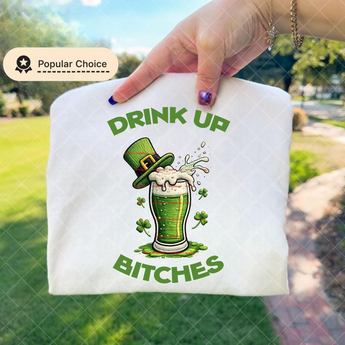 Drink Up Bitches St Patrick’s Day Shirt Png, Funny Irish Beer Png, Shamrock Drinking Party Tee for Women, Lucky, Beer, March sublimation