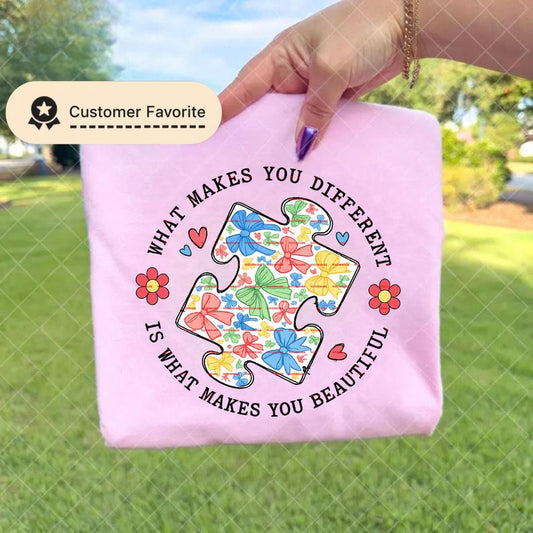 Autism Awareness Puzzle PNG, What Makes You Different Quote Design, Neurodiversity Support Art, Inspirational Inclusion Graphic, April png