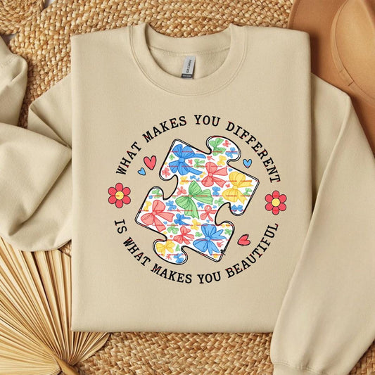 Autism Awareness Puzzle PNG, What Makes You Different Quote Design, Neurodiversity Support Art, Inspirational Inclusion Graphic, April png