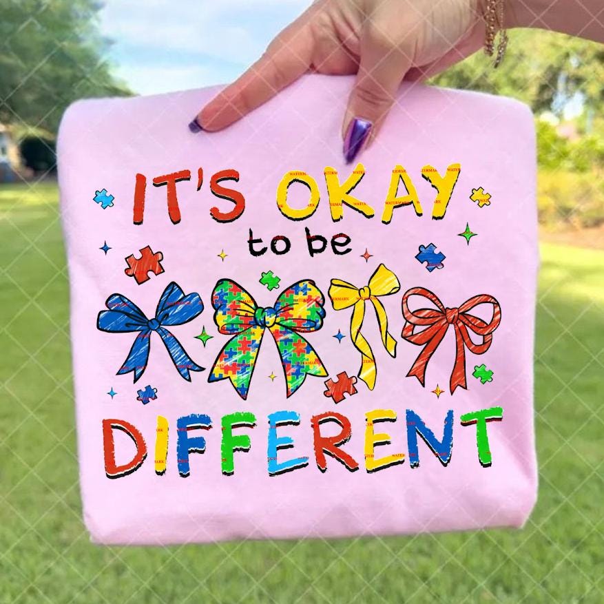 It’s Okay To Be Different Autism Awareness Shirt Png file, Puzzle Bow Neurodiversity Tee, April Png