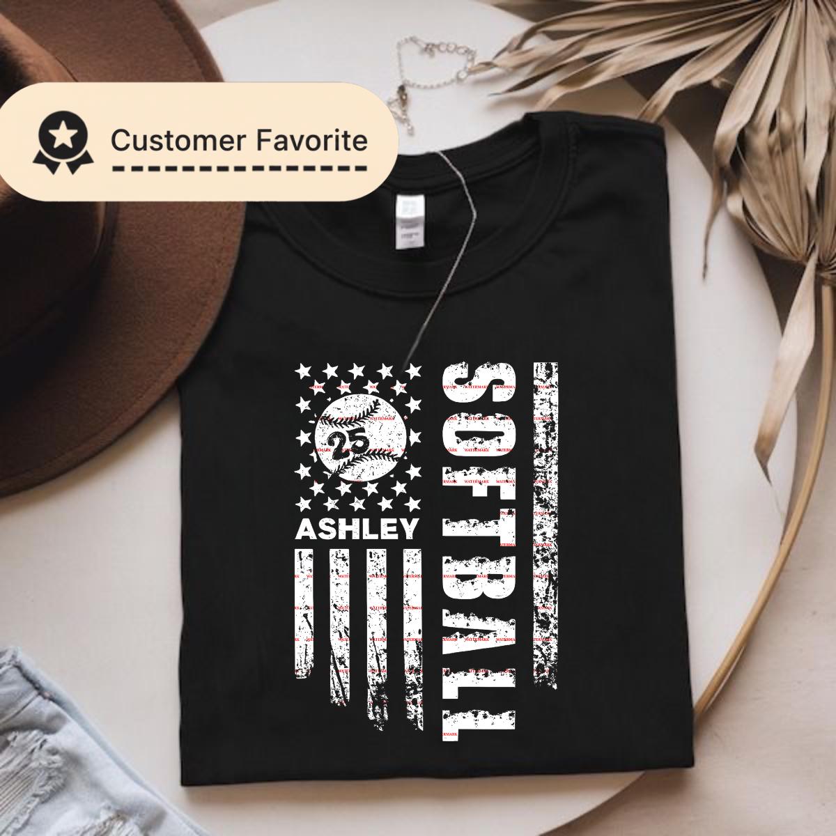 Sports,Personalized Name & Number Softball Shirt Design,Custom Softball American Flag PNG, Distressed USA Flag Sports Mom Sublimation, USA