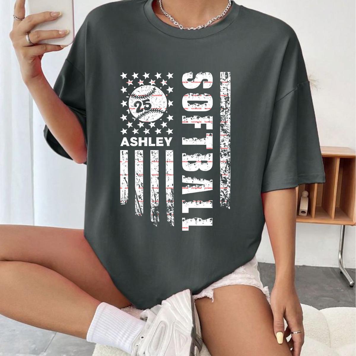 Sports,Personalized Name & Number Softball Shirt Design,Custom Softball American Flag PNG, Distressed USA Flag Sports Mom Sublimation, USA