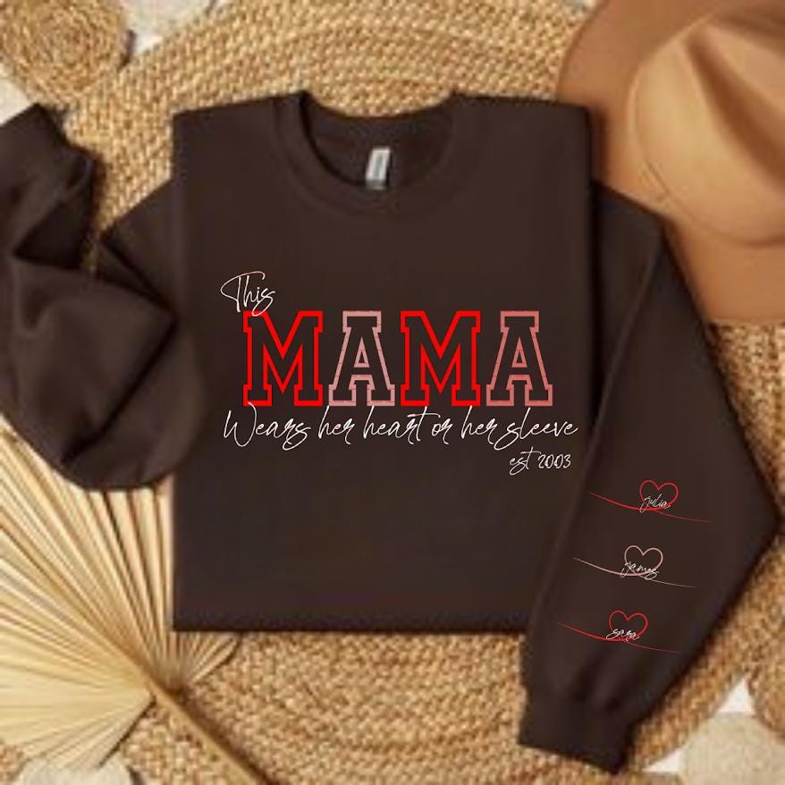 This mama wear her hearts on her sleeves Png file, Mothers day png, Mom and son, christian apparel,Digital download Png