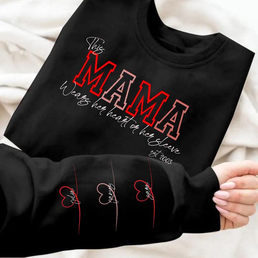This mama wear her hearts on her sleeves Png file, Mothers day png, Mom and son, christian apparel,Digital download Png