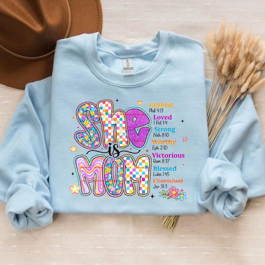 She Is Mom Png Shirt design, Christian, Faith Mom Tee, Bible Verse Mom Shirt, Retro Mama Shirt, Blessed Mom Gift, Religious Motherhood Tee
