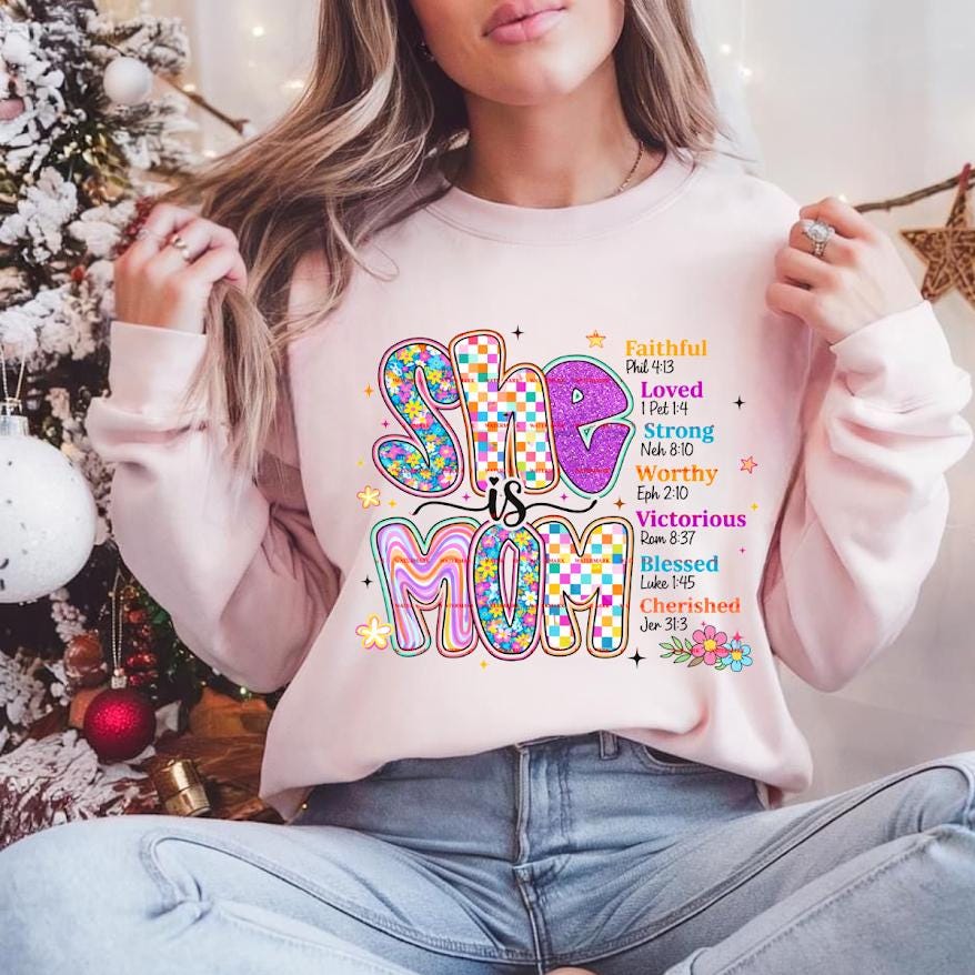 She Is Mom Png Shirt design, Christian, Faith Mom Tee, Bible Verse Mom Shirt, Retro Mama Shirt, Blessed Mom Gift, Religious Motherhood Tee