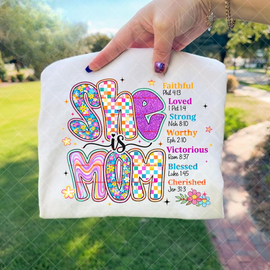 She Is Mom Png Shirt design, Christian, Faith Mom Tee, Bible Verse Mom Shirt, Retro Mama Shirt, Blessed Mom Gift, Religious Motherhood Tee
