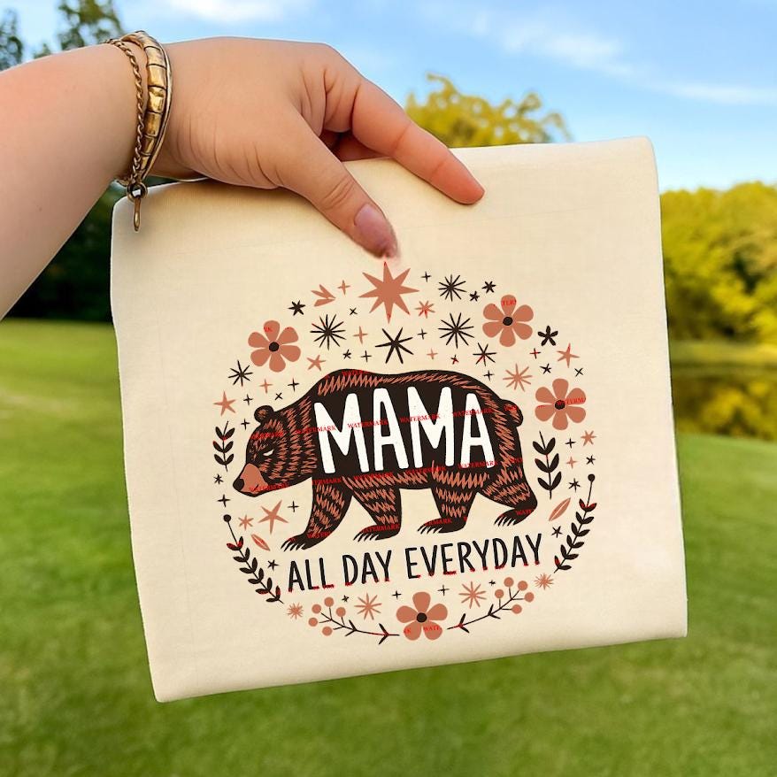 Mama Bear All Day Everyday PNG, Boho Floral Mama Shirt Design, Trendy Mom Graphic Tee, Mother’s Day Gift, Sublimation Digital Download