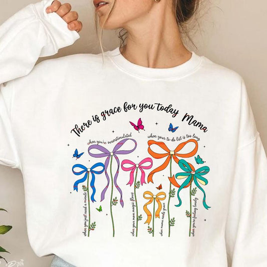 Christian Mama Bow Png, There Is Grace For You Today, Mama Faith Inspirational Floral Bow, Religious Mom Gift Spiritual Encouragement Tee