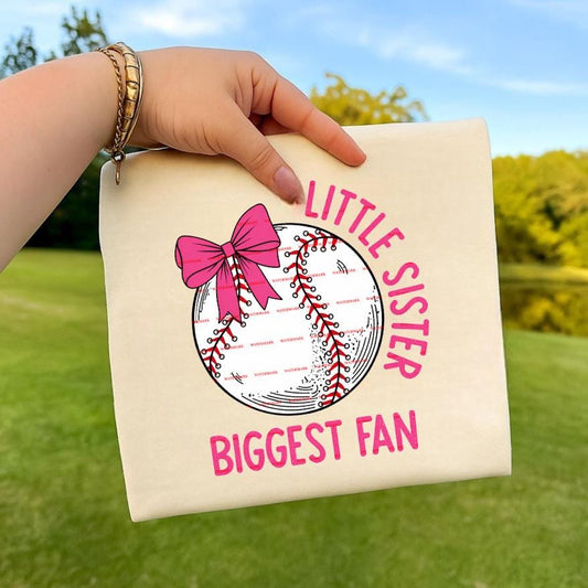 Baseball Sister Shirt Design, Softball Sister Graphic, Cute Sports Fan, Game Day Sister Tee, Baseball Bow PNG,Little Sister Biggest Fan PNG